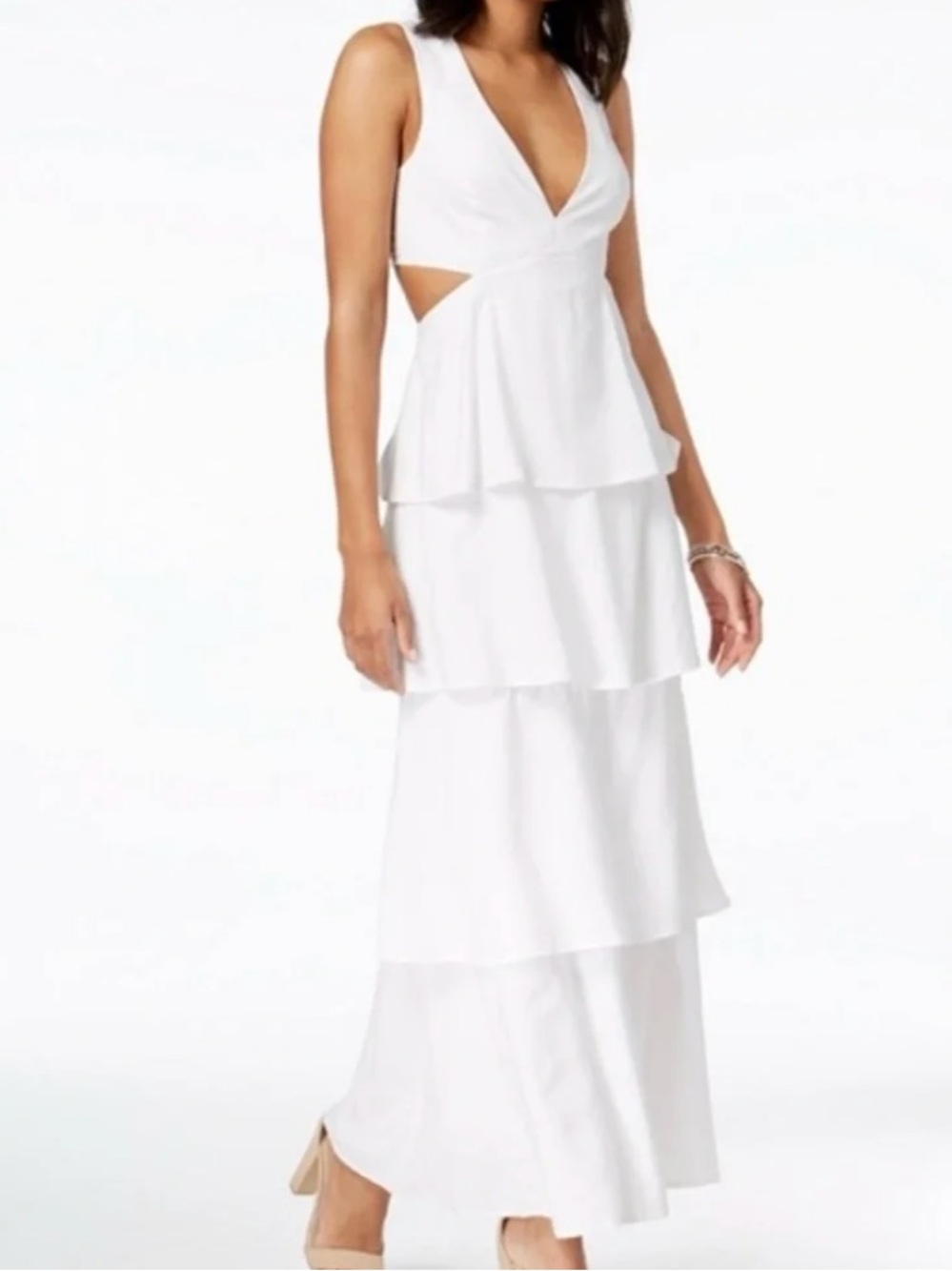 Bardot Cut Out Tiered Maxi Dress White Size 10 NWT Bridal Event *READ